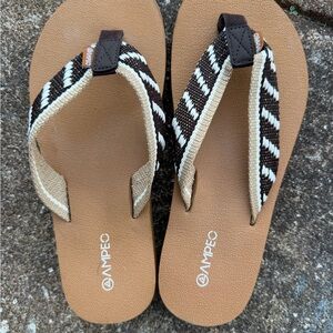 Ampeo Brown and Black Striped Flip Flops. Size 8. NEW